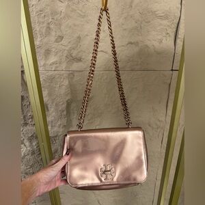 Tory Burch Metallic Rose Gold Chain Shoulder Bag